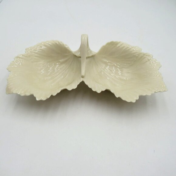 Lenox Bowl Candy Dish Cream Leaf Shaped Ceramic Divided Made in USA - Picture 3 of 9